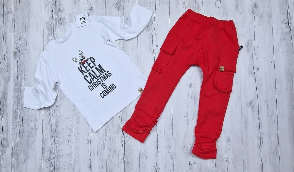 Spodnie 116/122  chłopięce bawelniane Mimi bojówki czerwony