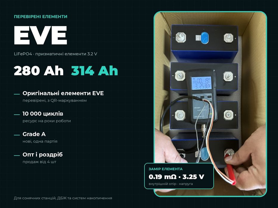 EVE 280Ah 314Ah Grade A нові LiFePO4 для DIY батареї 48V