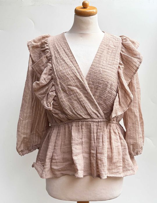 Bluzka Nowa Falbanki Brązowa Only L 40 Brąz Elegancka