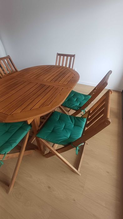 Mesa de jardim extensível + 6 cadeiras dobráveis
