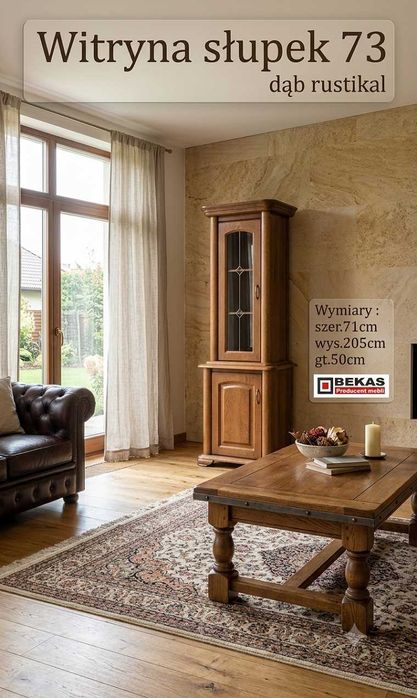 Prześliczny Słupek Witryna 73` Dębowy Dąb Rustikal Producent BEKAS Meble