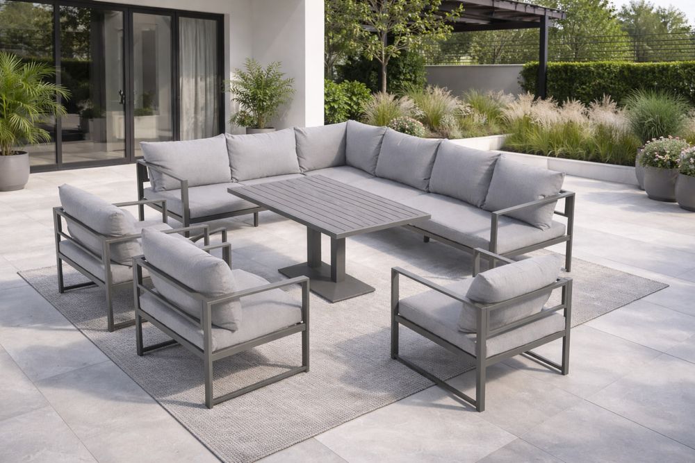 Zestaw mebli ogrodowych narożnik stalowy 3 fotele stół komplet