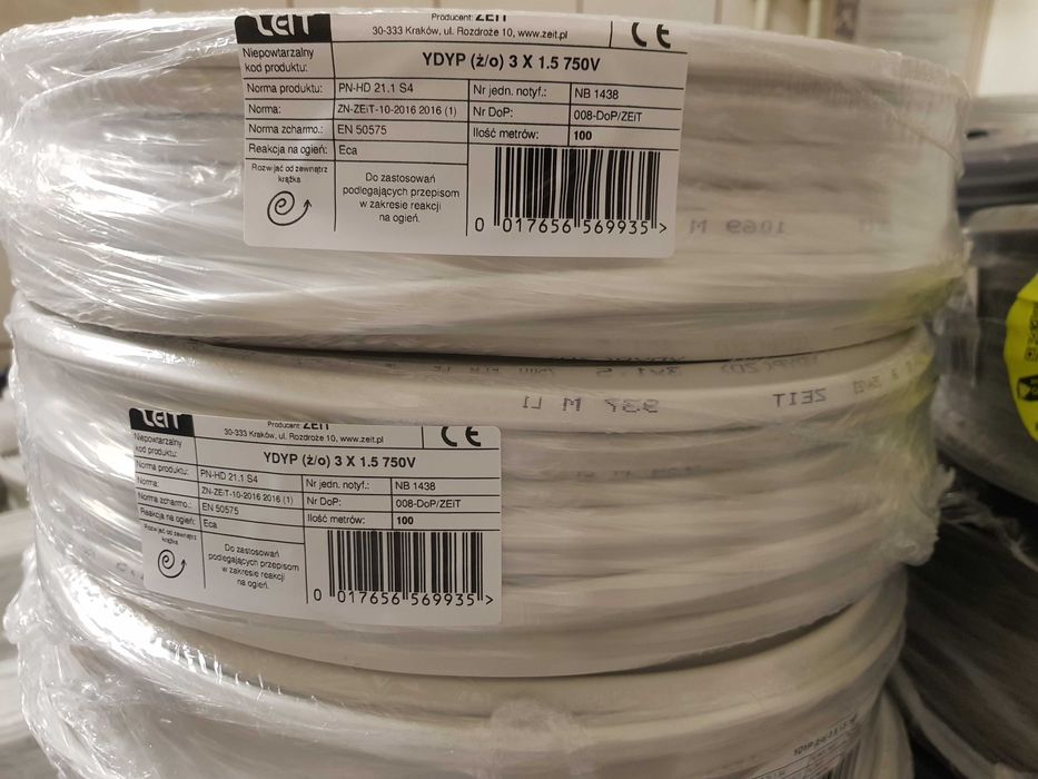 Polski Przewód Kabel Plaski YDYP 3x1.5 100M
