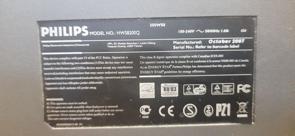 Монітор PHILIPS 200WS8 20"