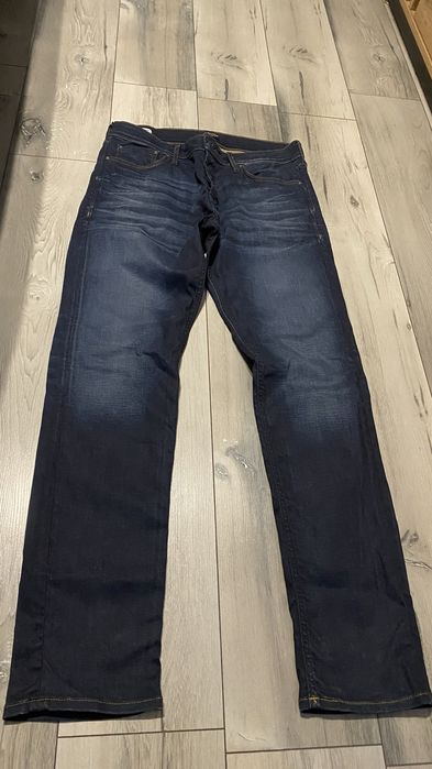 Spodnie Jack&Jones 34/34 Slim Straight/ TIM granatowe jeansy męskie