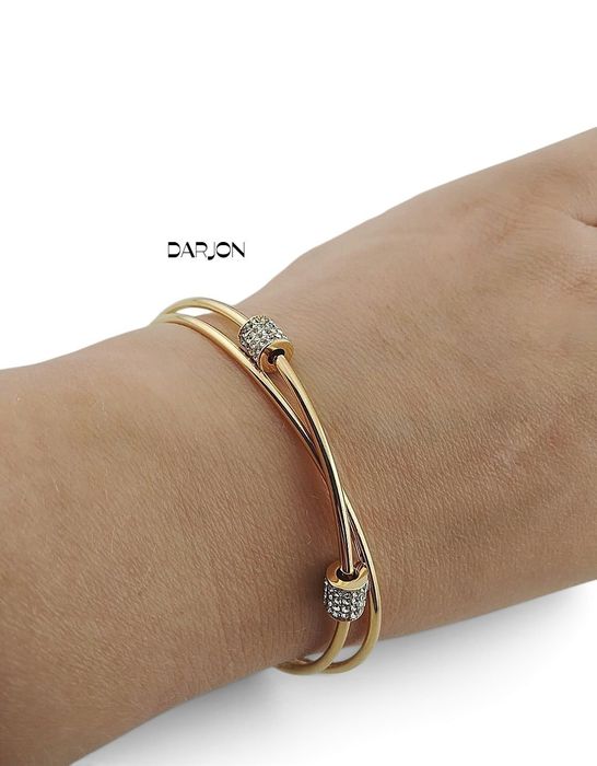 Złota bransoletka S.Steel sztywna typu cuff (otwarta), stal chirurgiczna