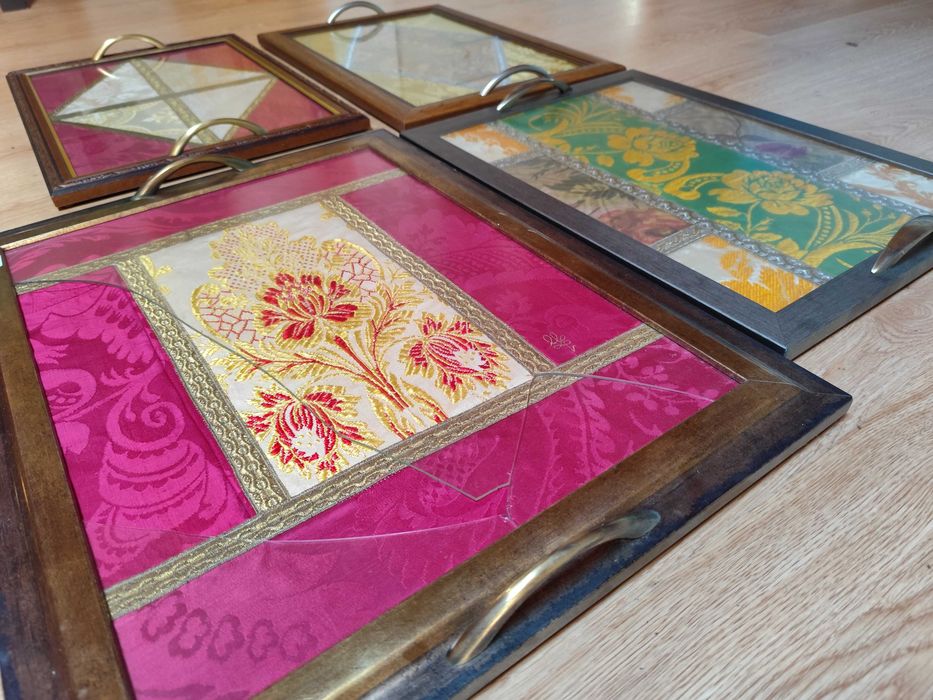 Tabuleiros antigos tecido damasco