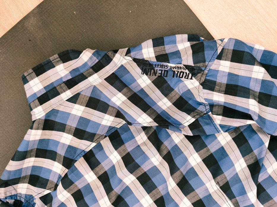 Koszula męska Troll krata niebieska - L