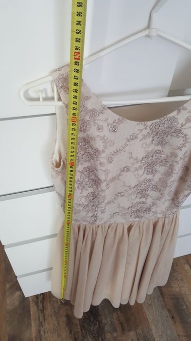 Sukienka jasna wesele bal beżowa tiul koronka S