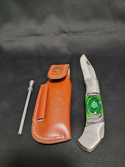 Nóż kieszonkowy składany z blokadą z tyłu + Etui ze skóry