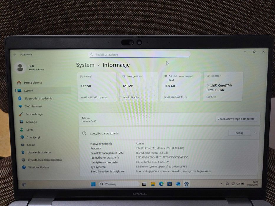 DELL Latitude 5450 Ultra 5 125U 16 512SSD 14" FHD stan idealny