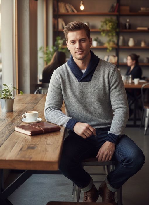 Стильный шерстяной свитер Devergo (р. L) — Шалевый воротник