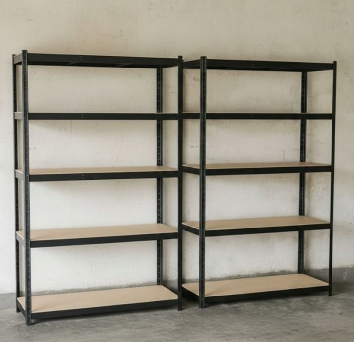 Zestaw 2x Regał Magazynowy Metalowy 180x90x40cm Czarny Mocny do Garażu