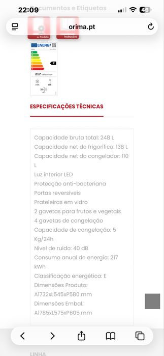 Frigorifico combinado branco 248L