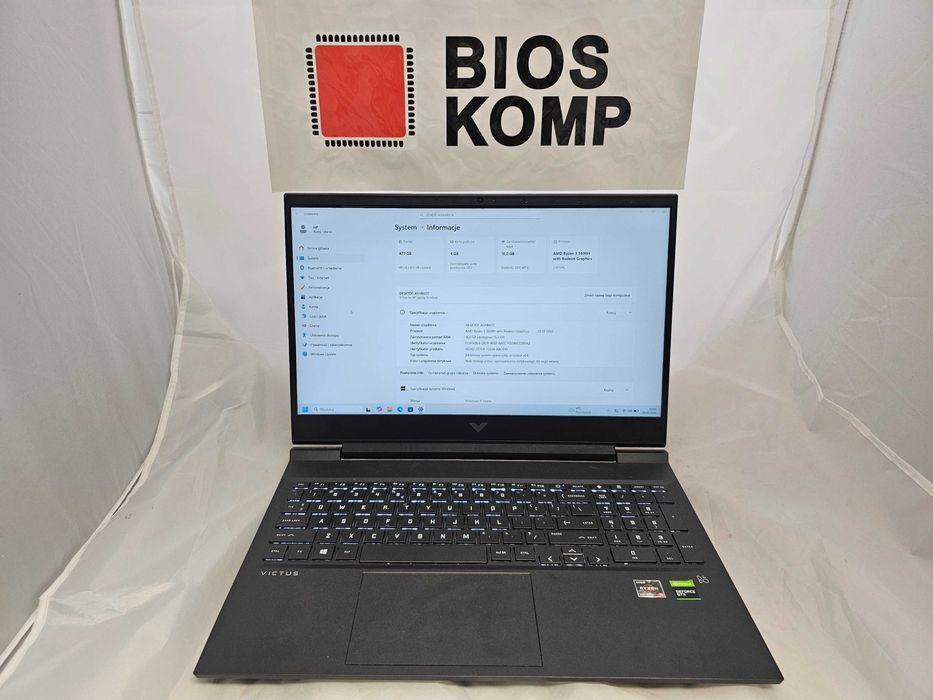 Laptop HP Victus 16-E/Ryzen 5 5600H/16GB/GTX1650/512SSD/Bioskomp Gwarancja