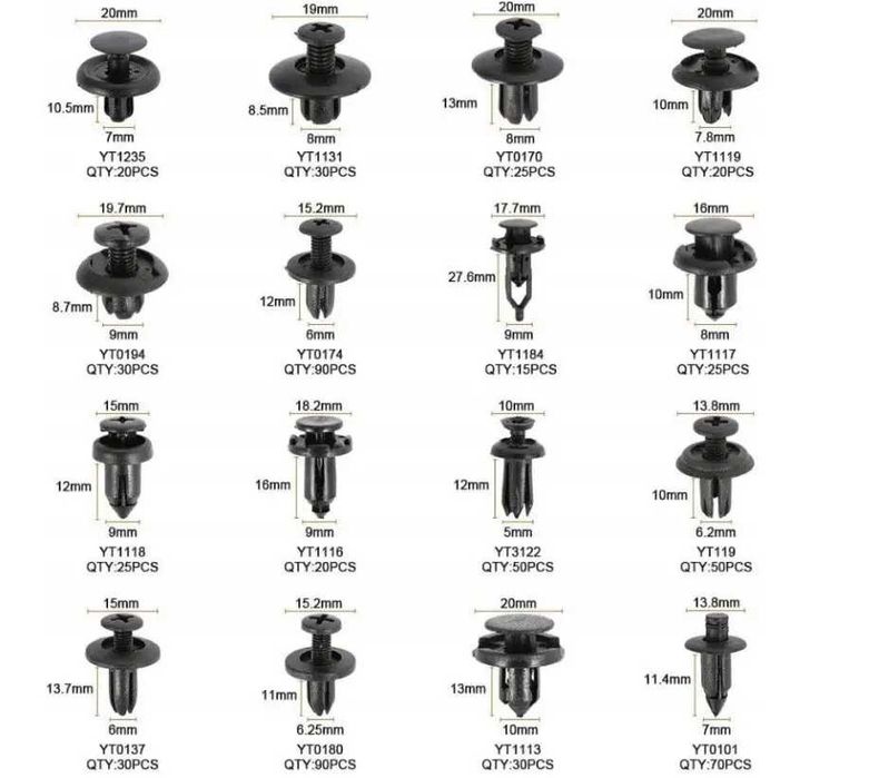 Набор автомобильных крепежей 630шт, пистоны, клипсы и съемник