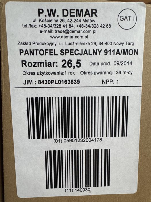 Buty robocze, białe. Pantofel specjalny rozmiar 26,5