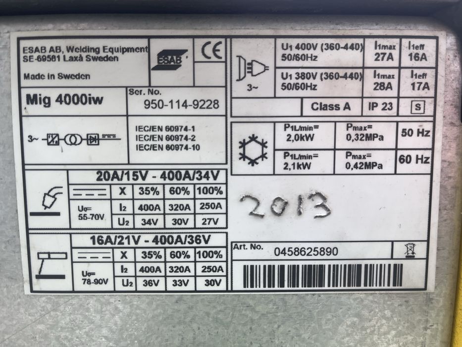 Spawarka ESAB Mig 4000iw + Feed 4804w 2013 rok migomat FV VAT SPRAWNE