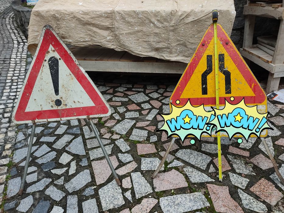 Sinais obras estrada transito