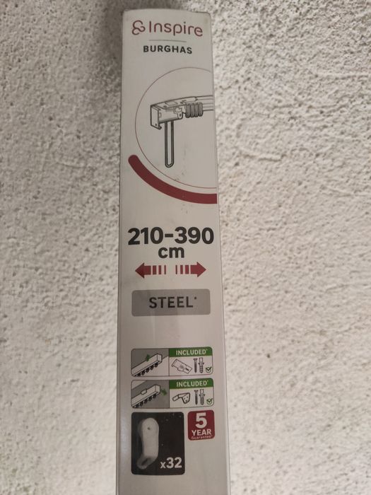 Calha cortinados com cordão ajustável 210-390cm branco Inspire