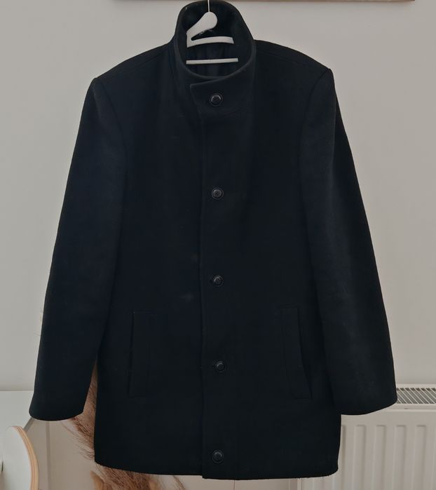 Płaszcz męski wełniany, czarny, elegancki, polski, rozmiar 52, L/XL
