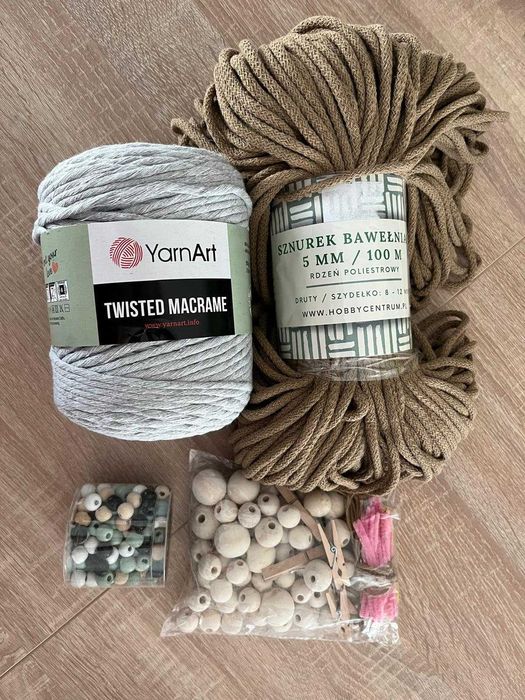 Zestaw do macrame/sznurek/drewniane koraliki