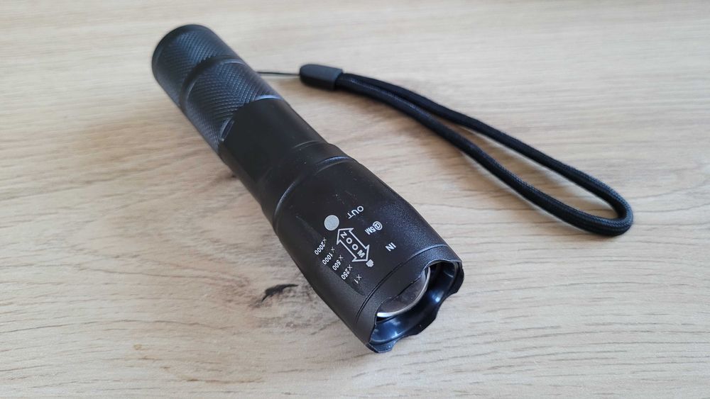 latarka LED, poręczna, taktyczna, 5 TRYBÓW, IPX-6, ZOOM