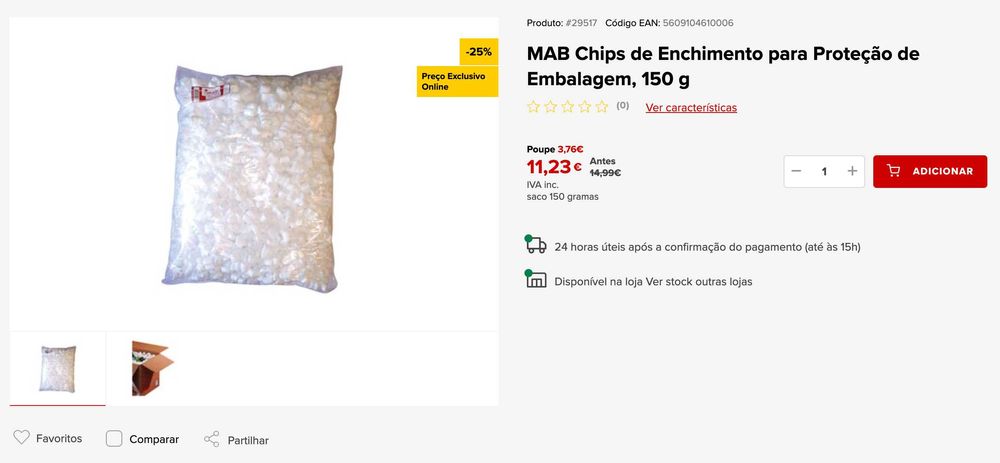 Chips / Pipoca de enchimento e proteção de embalagens