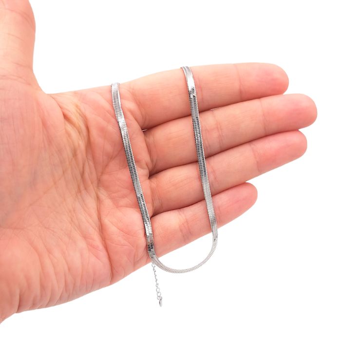 Łańcuszek Srebrna Taśma 41cm + 5cm / 3,2mm - Stal chirurgiczna