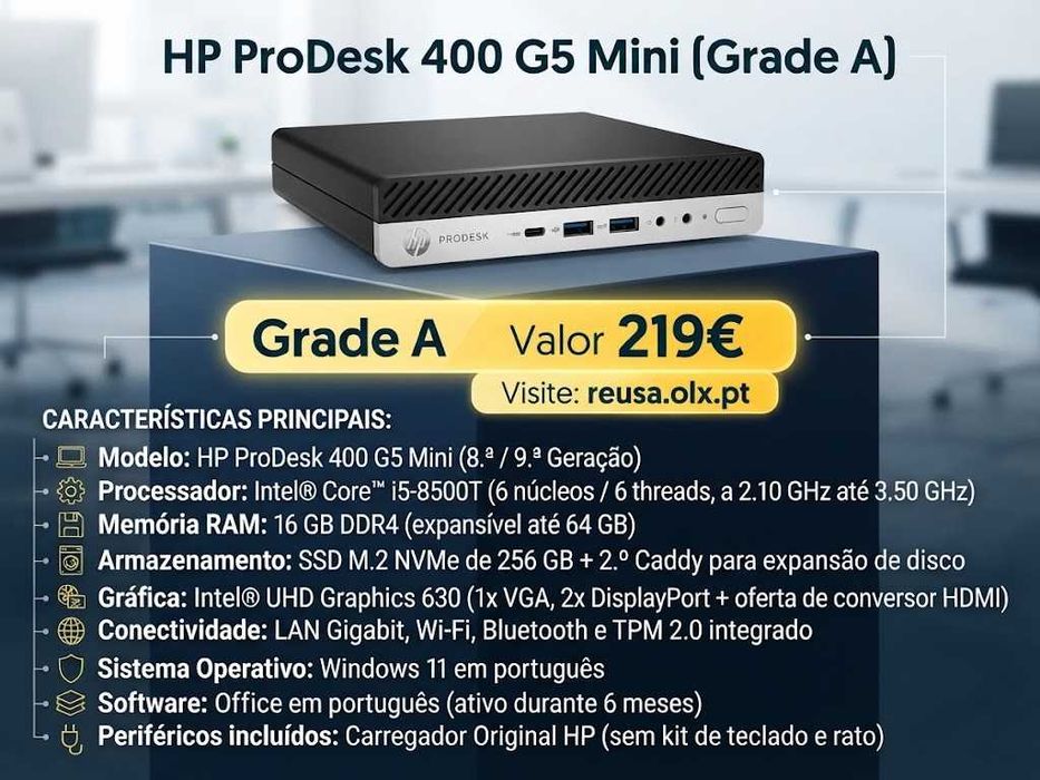 "Vendido!  Mini PC HP ProDesk 400 G5 | i5-8500T | 16GB DDR4 | NVMe 256GB | WiFi | W11
