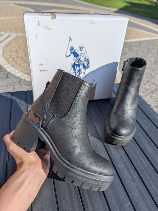 U.S. Polo Assn Czarne sztyblety na obcasie damskie rozmiar 36