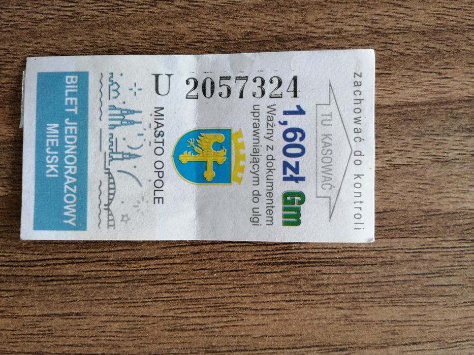 Ulgowy bilet kolekcjonerski jednorazowy miejski Miasto Opole