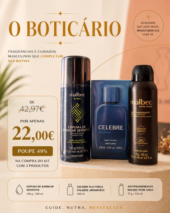 Kit 3 Produtos O Boticário - Perfume masculino, Desodorizante e Espuma de Barbear