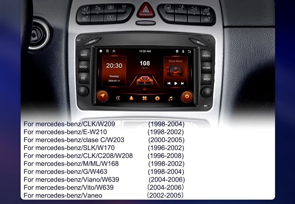 Radio 2 DIN Android Mercedes CLK/Vito/Vaneo/Benz A/Viano + Carplay GPS