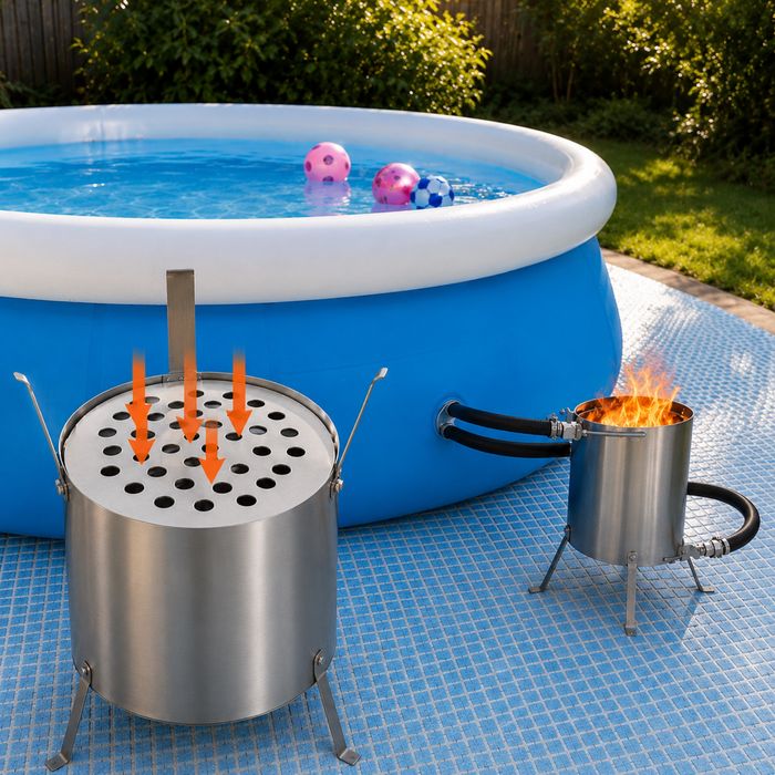 Ogrzewanie basenu jacuzzi ogniem piec na drewno+mata+popielnik+złączka