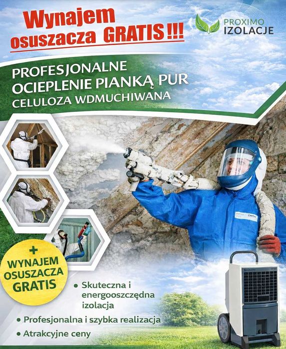 Ocieplenie poddasza pianą PUR Wełna wdmuchiwana Celuloza Osuszacz
