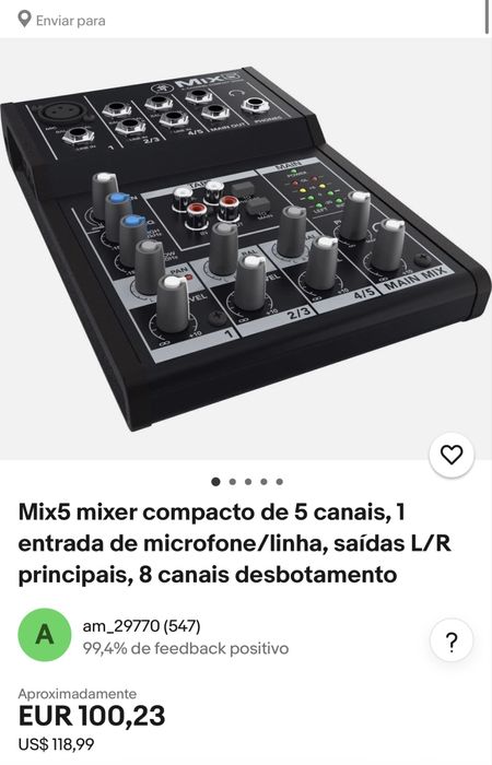 Mesa mistura pequena (ideal para eventos pequenos, estudio)
