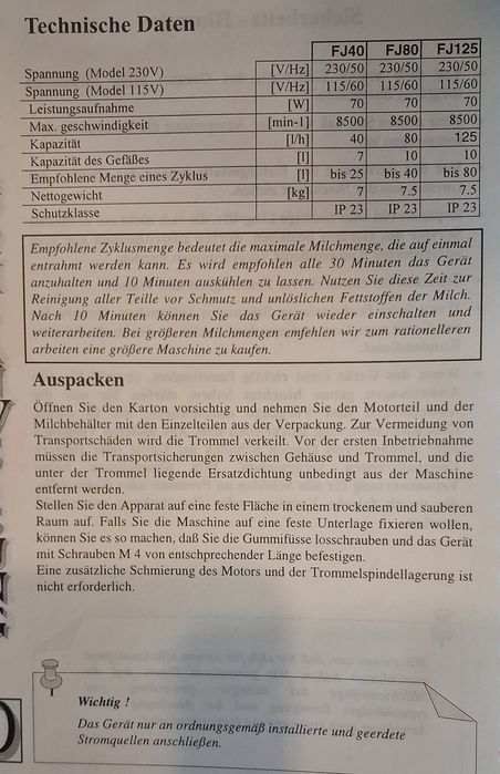 Wirówka do mleka Separator śmietany Milky