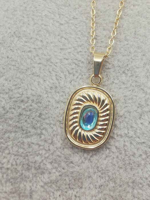 Naszyjnik stal chirurgiczna błękitne oczko