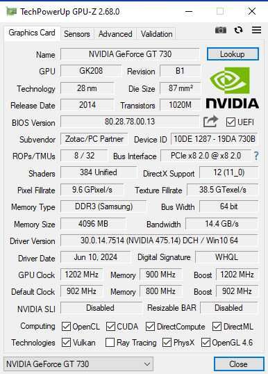 Відеокарта NVIDIA GeForce GT730 4GB GDDR3 DX12 4K DVI HDMI VGA