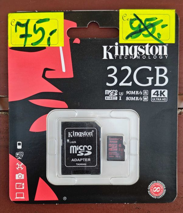 Karta pamięci microSDHC 32GB Kingston 4K UltraHD Class 10 UHS-I/U3 90/80 MB/s, adapter SD, NOWA, fabrycznie zapakowana