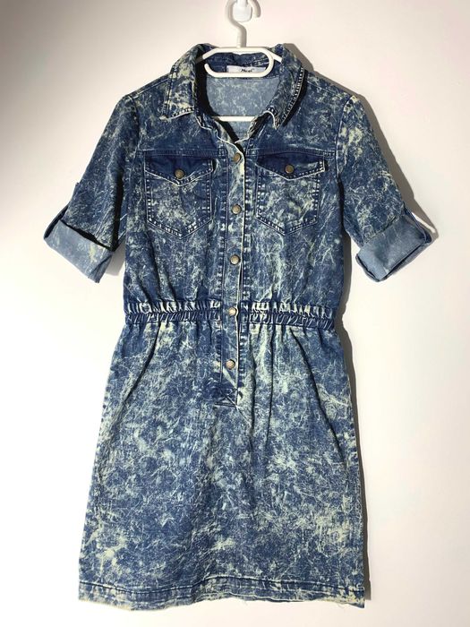 sukienka jeans dżins MEGi S 36 dekatyzowana szmizjerka mini tunika