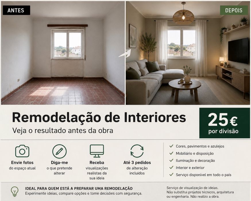 Remodelação de Interiores — Veja Antes da Obra | 25€