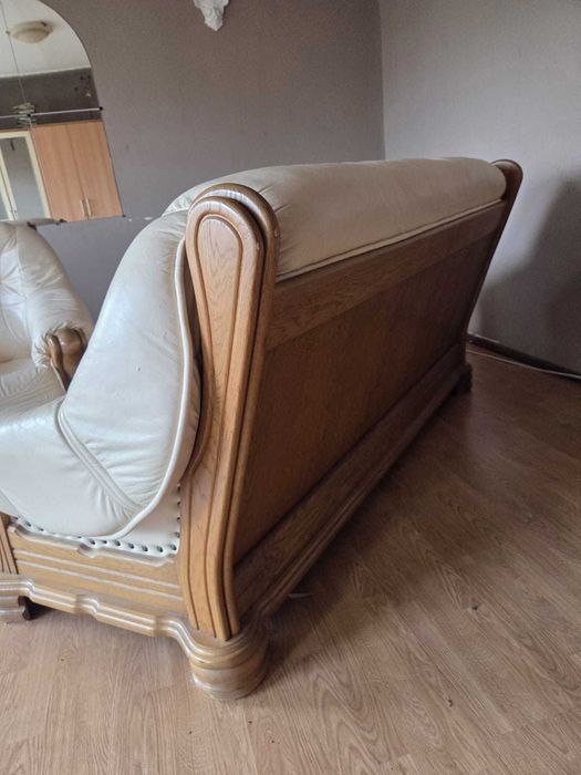 Komplet wypoczynkowy Kler Basso 3+2+1 – naturalna skóra, dąb DO RENOWACJI