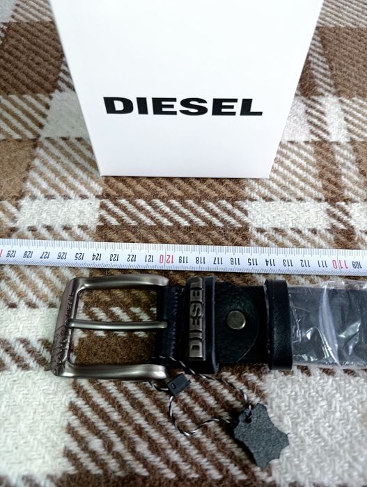 Pasek męski skórzany Diesel czarny 4 cm solidna klamra 130 cm
