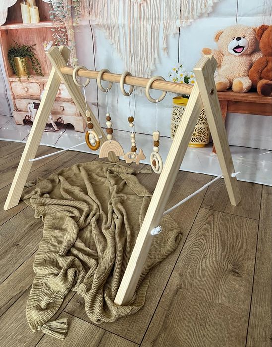 Stojak edukacyjny, baby gym, naturalne drewno bez zawieszek