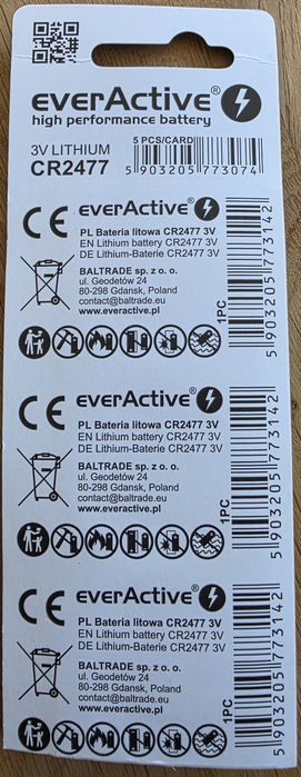 Baterie litowe CR2477 3V everActive – nowe, wysoka wydajność