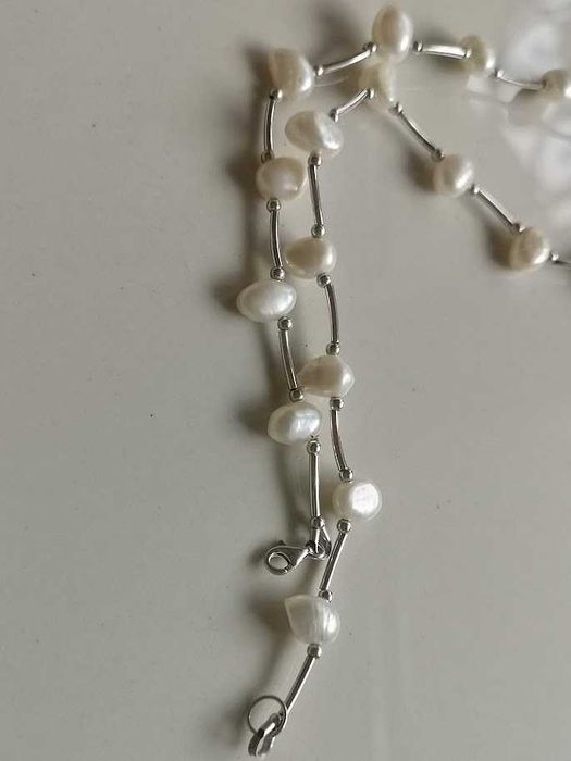 naszyjnik choker perły barkowe srebro