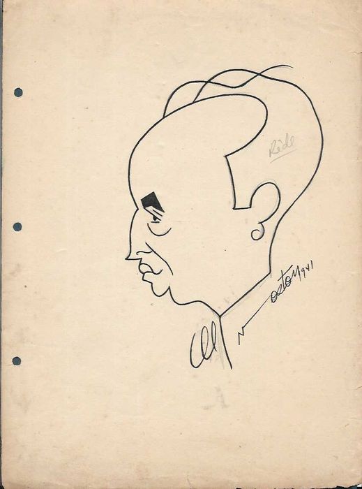 MÁRIO NORTON - Caricatura original a tinta da China de 1941