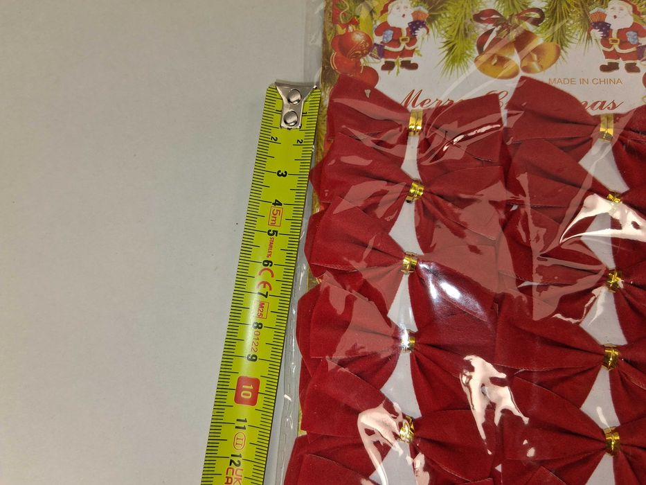 N075 Zestaw 12x Kokardki Ozdoby Świąteczne Czerwone Aksamitne Velvet